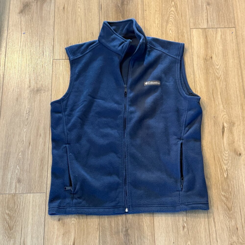 Columbia Mens Medium Navy Fleece Vest Full Zip Outdoor Hiking Jacket